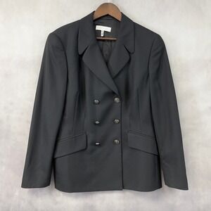 Vintage Escada Blazer Women 42 Black Wool Silk Double Breasted Minimalist Luxury